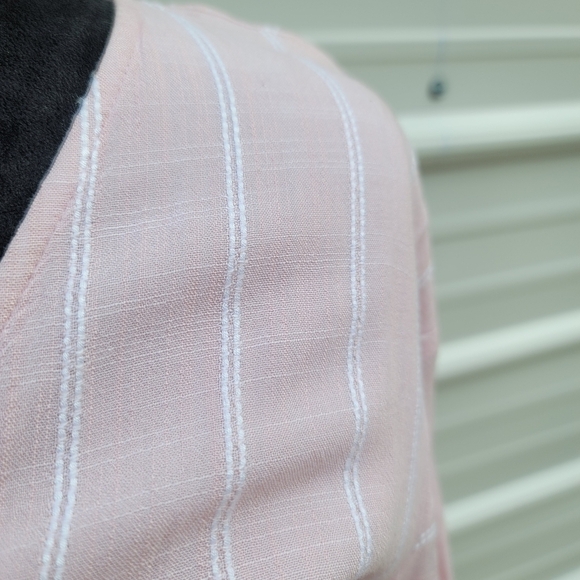LC Lauren Conrad Belted Flutter Short Sleeve V Neck Pink Striped Dress XS - Picture 12 of 14
